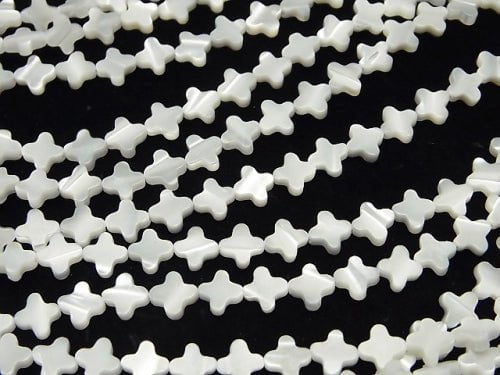 Mother of Pearl MOP White Flower Motif 6x6x2mm 1strand beads (aprx.15inch/37cm)