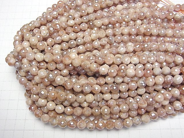 Orange Mondstein AA++ 128 Facettierte Runde 8mm Beschichtet 1 Strang Perlen (ca. 14 Zoll / 35 cm)