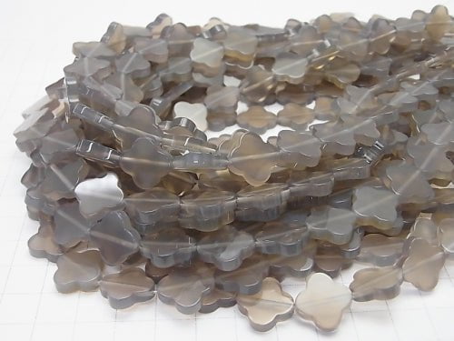 Gray Onyx Flower Motif 14x14x3mm half or 1strand beads (aprx.15inch / 36cm)