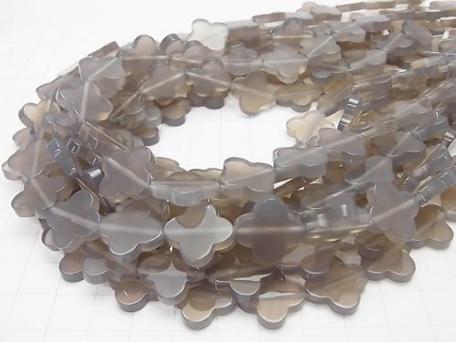 Gray Onyx Flower Motif 16x16x3mm half or 1strand beads (aprx.15inch / 36cm)
