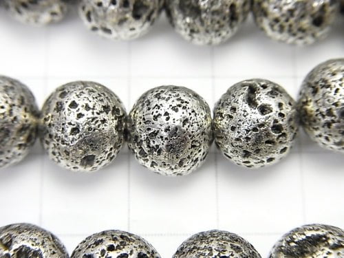 1strand $6.79! Rubber (Lava) Round 10mm Silver Color Coating 1strand (aprx.14inch / 34cm)