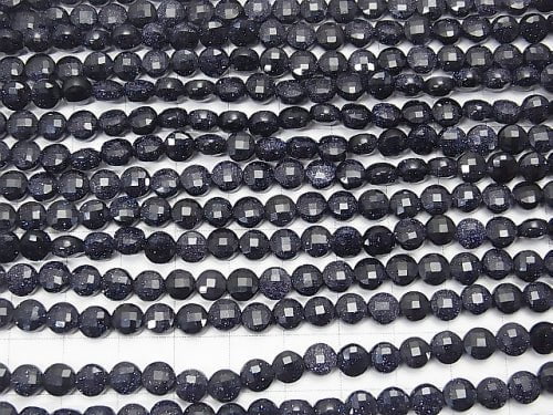 High Quality! 1strand $6.79! Blue Golden Sand Stone Faceted Coin 6x6x4mm 1strand beads (aprx.15inch/37cm)