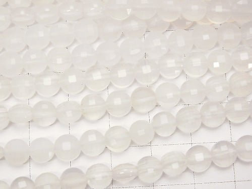 High Quality! White Chalcedony Faceted Coin 6x6x4mm 1strand beads (aprx.15inch/37cm)