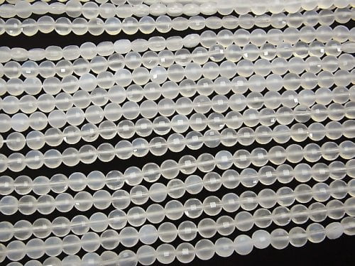High Quality! White Chalcedony Faceted Coin 6x6x4mm 1strand beads (aprx.15inch/37cm)
