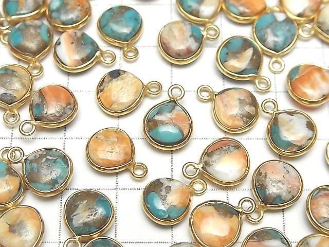Oyster Copper Turquoise Bezel Setting Chestnut 9x9mm 18KGP 3pcs