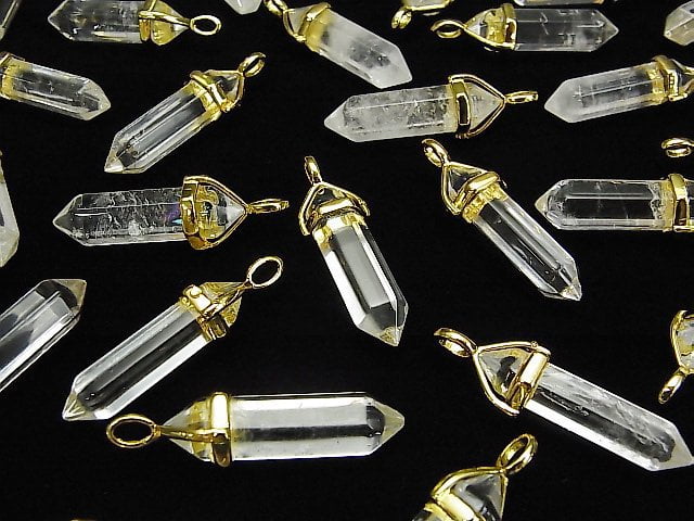 Kristall AA+ Doppelspitzen Anhänger 32x8x8mm Goldfarbe 3 Stück