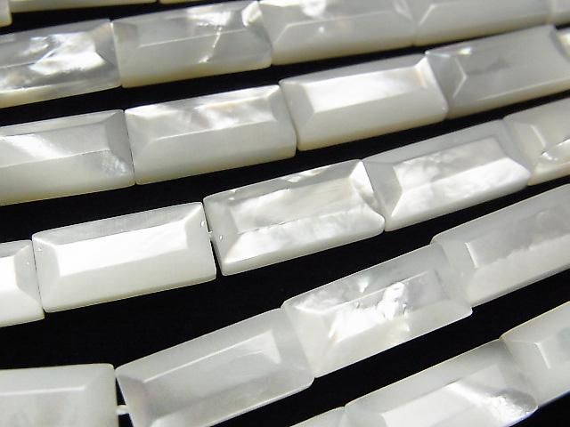 Coquille Blanche de Haute Qualité (Huître à lèvre argentée) AAA Rectangle Facetté 13x6mm 1/4 ou 1 fil perles (env. 38cm)