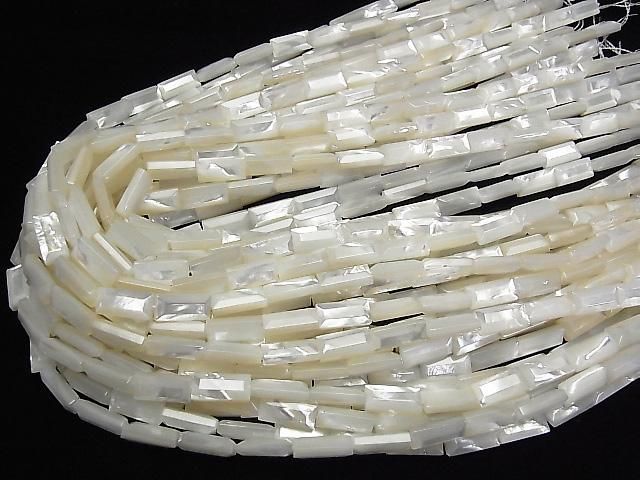 High-quality white shell (Silver-lip Oyster) AAA faceted rectangle beads, 13x6mm, 1/4 or 1 strand (approx. 15 inches/38 cm)