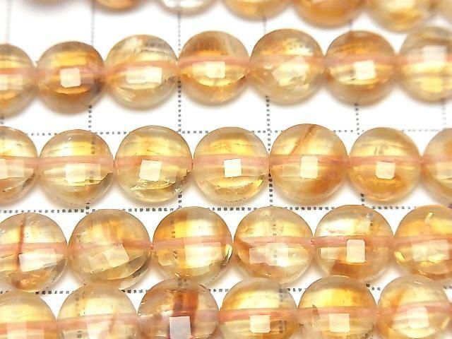 幻影黃水晶 AA++ 刻面錢幣形 8x8x5mm 半串或1串珠子 (約15英吋/36公分) 高品質!