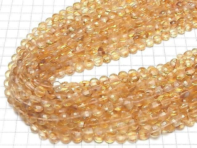 幻影黃水晶 AA++ 刻面錢幣形 8x8x5mm 半串或1串珠子 (約15英吋/36公分) 高品質!