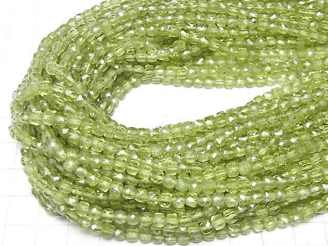 Hochwertig! Peridot AAA- Würfelform 4x4x4mm halbe oder 1Strang Perlen (ca. 15 Zoll/37 cm)