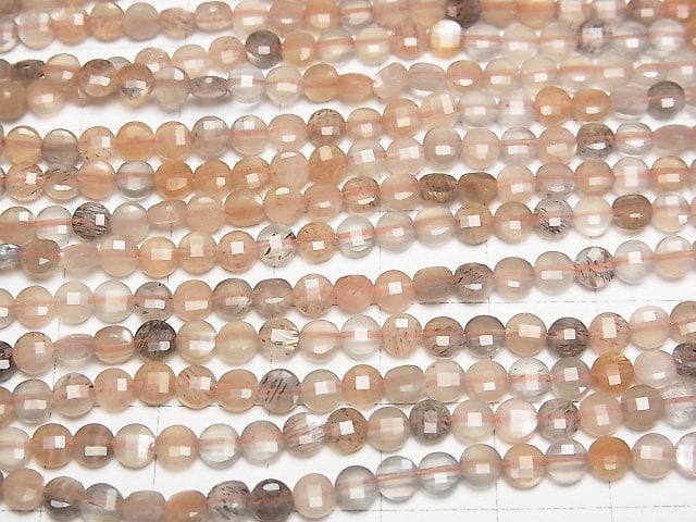 Hochwertig! 1 Strang 9,79 $! Multicolor Mondstein AAA- facettierte Münze 4x4x2mm 1 Strang Perlen (ca. 15 Zoll / 37 cm)