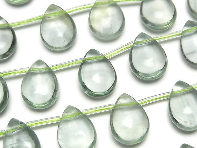 Grüner Fluorit AAA Birnenform (Glatt) 14x10x6mm halb oder 1strang Perlen (ca. 7 Zoll / 18 cm)