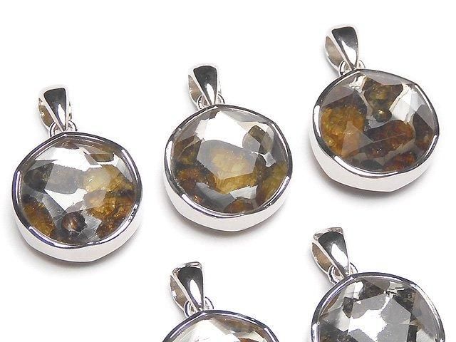 Pendentif météorite Pallasite Sericho du Kenya, finition double face, 14 mm, Argent 925