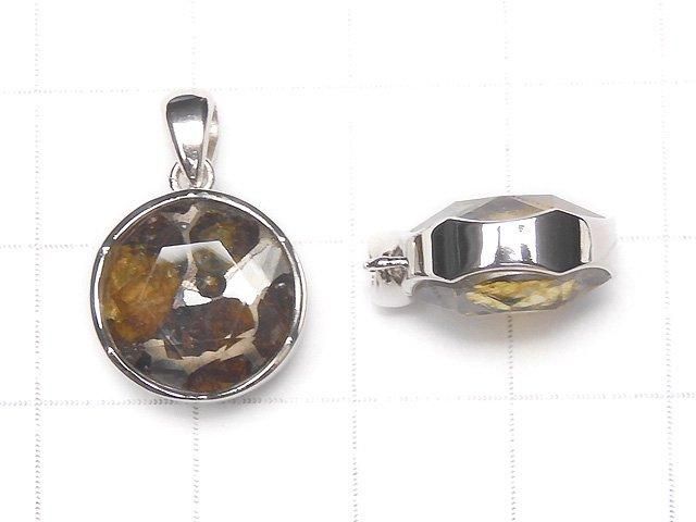 Pendentif météorite Pallasite Sericho du Kenya, finition double face, 14 mm, Argent 925