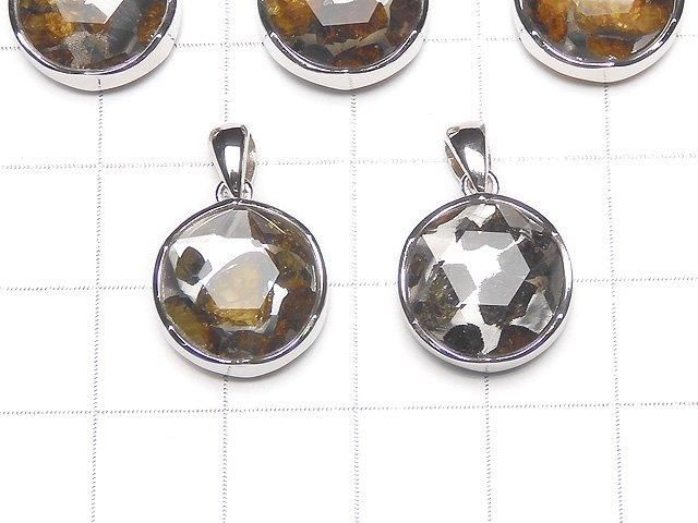 Pendentif météorite Pallasite Sericho du Kenya, finition double face, 14 mm, Argent 925