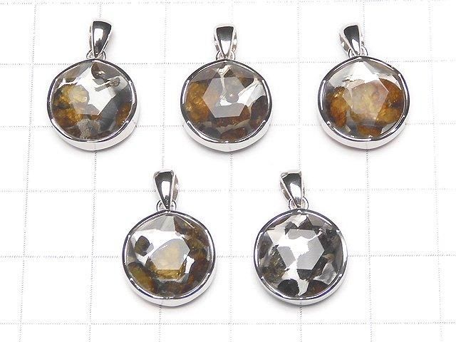 Pendentif météorite Pallasite Sericho du Kenya, finition double face, 14 mm, Argent 925