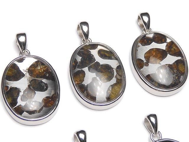 Kenyan Sericho Pallasite Meteorite Oval Pendant 22x17mm Silver 925