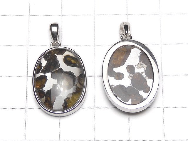 Kenyan Sericho Pallasite Meteorite Oval Pendant 22x17mm Silver 925