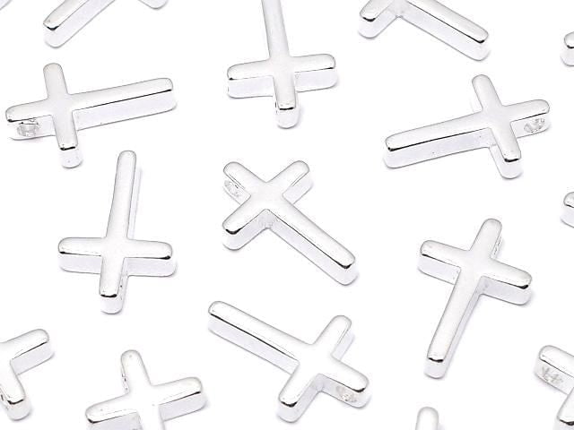 Metal Parts charm, 13x8.5mm, Cross shape, Silver color, 3 pieces