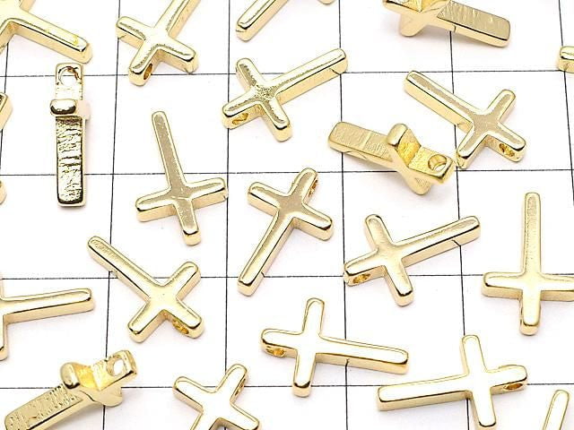 Metal Parts charm, 13x8.5mm, Cross shape, Gold color, 3 pieces