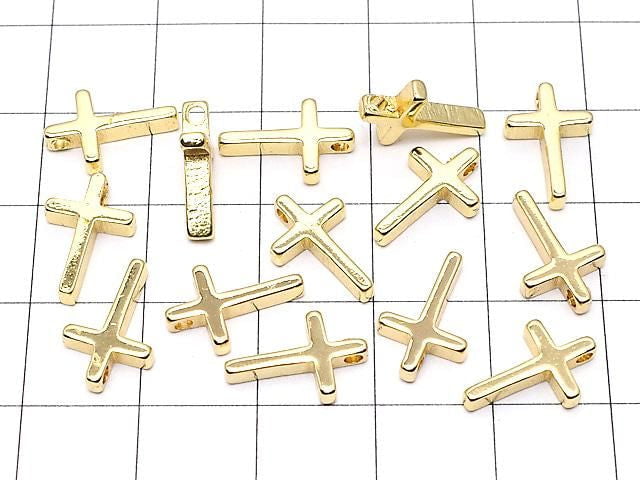 Metal Parts charm, 13x8.5mm, Cross shape, Gold color, 3 pieces