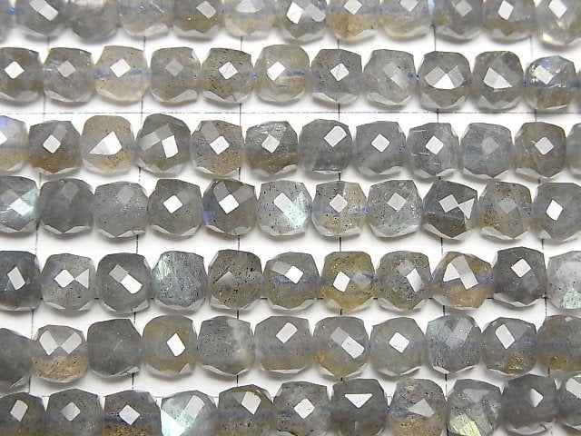 Hochwertig! Labradorit AA++ Würfelform 6x6x6mm halb oder 1 Strang Perlen (ca. 15 Zoll / 37 cm)