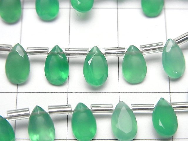 Hochwertiger grüner Onyx AAA Birnenform facettiert 8x5mm 1 Strang Perlen (18 Stück)