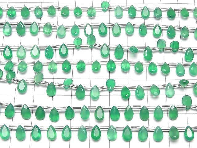 Hochwertiger grüner Onyx AAA Birnenform facettiert 8x5mm 1 Strang Perlen (18 Stück)