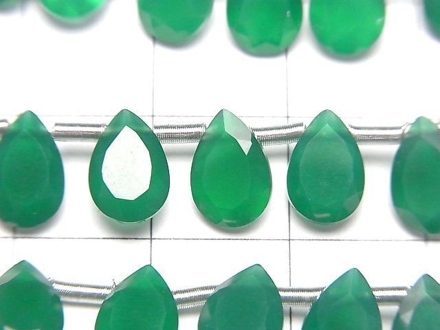 Hochwertiger grüner Onyx AAA Birnenform facettiert 9x6mm halb oder 1 Strang Perlen (18 Stück)