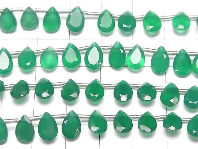 Hochwertiger grüner Onyx AAA Birnenform facettiert 9x6mm halb oder 1 Strang Perlen (18 Stück)