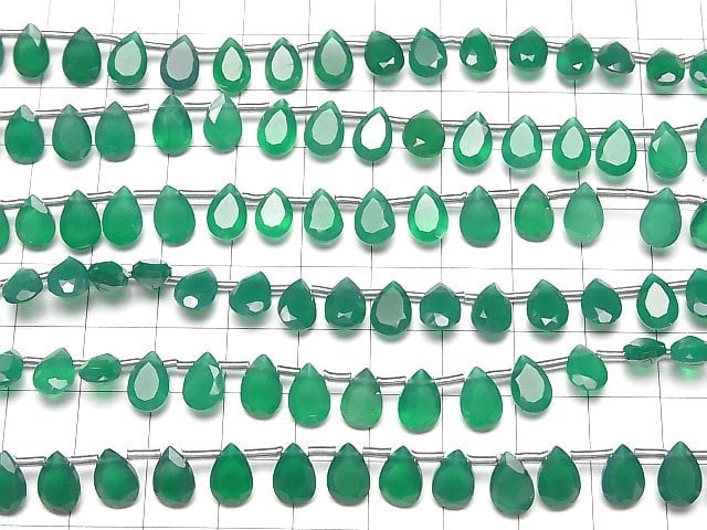 Hochwertiger grüner Onyx AAA Birnenform facettiert 9x6mm halb oder 1 Strang Perlen (18 Stück)