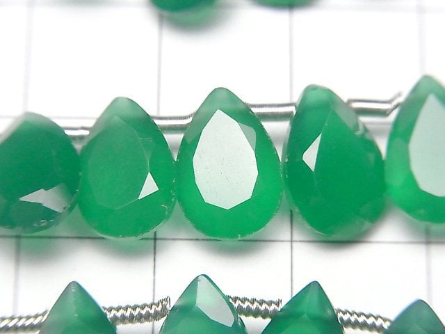 Hochwertiger grüner Onyx AAA Birnenform facettiert 12x8mm halb oder 1 Strang Perlen (18 Stück)