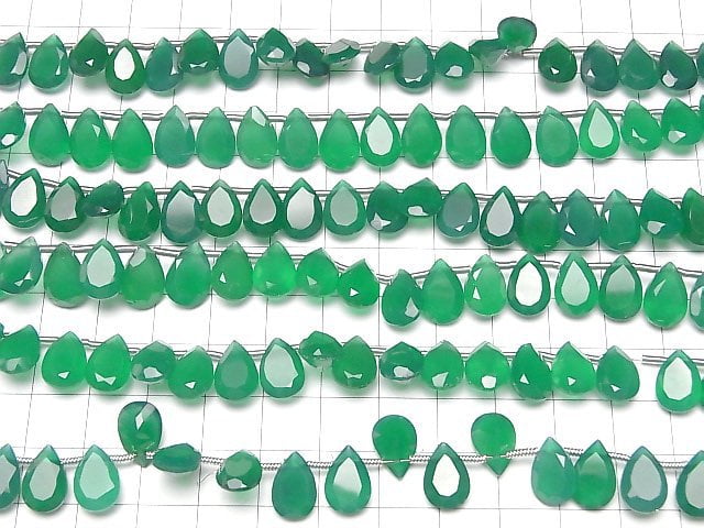 Hochwertiger grüner Onyx AAA Birnenform facettiert 12x8mm halb oder 1 Strang Perlen (18 Stück)