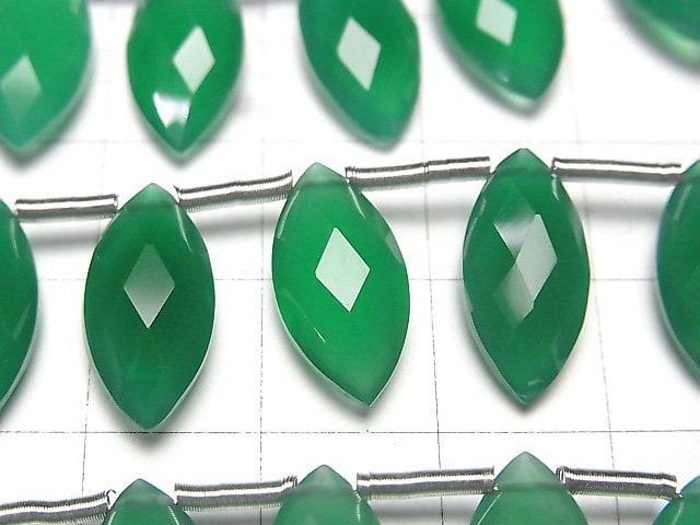 Hochwertiger grüner Onyx AAA facettierte Marquise facettierte Briolette 16x8mm halb oder 1 Strang Perlen (ca. 6 Zoll / 14 cm)