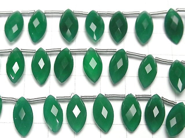 Hochwertiger grüner Onyx AAA facettierte Marquise facettierte Briolette 16x8mm halb oder 1 Strang Perlen (ca. 6 Zoll / 14 cm)