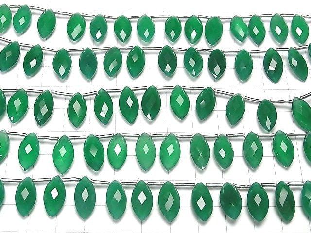 Hochwertiger grüner Onyx AAA facettierte Marquise facettierte Briolette 16x8mm halb oder 1 Strang Perlen (ca. 6 Zoll / 14 cm)