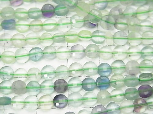Hochwertig! 1Strang 5,79$! Mehrfarbige Fluorit AA facettierte Münze 4x4x2,5mm 1Strang Perlen (ca. 15Zoll / 37cm)