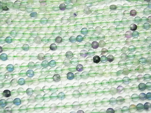 Hochwertig! 1Strang 5,79$! Mehrfarbige Fluorit AA facettierte Münze 4x4x2,5mm 1Strang Perlen (ca. 15Zoll / 37cm)