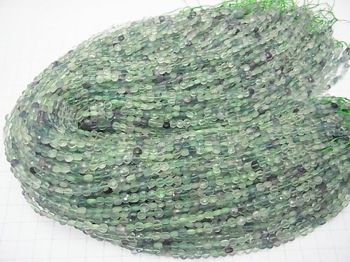 Hochwertig! 1Strang 5,79$! Mehrfarbige Fluorit AA facettierte Münze 4x4x2,5mm 1Strang Perlen (ca. 15Zoll / 37cm)