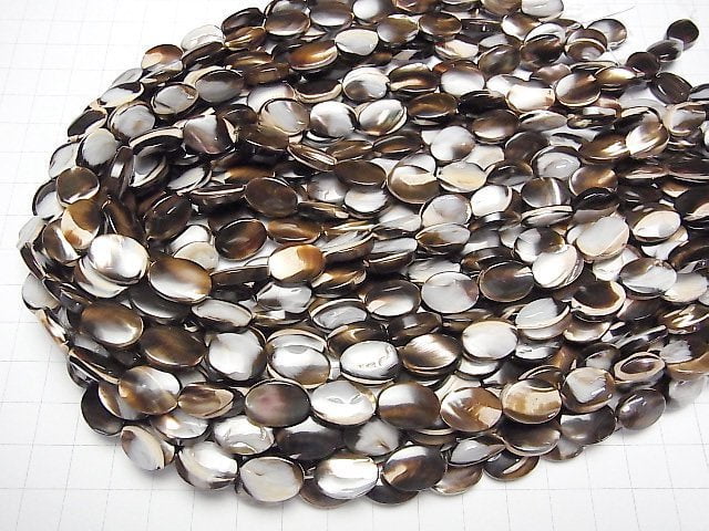 Perlmutt MOP Braun Oval 14x10mm 1Strang Perlen (ca. 15 Zoll / 37 cm)