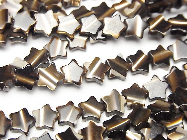 Perlmutt MOP Braun Stern 6x6mm 1Strang Perlen (ca. 15 Zoll / 37 cm)