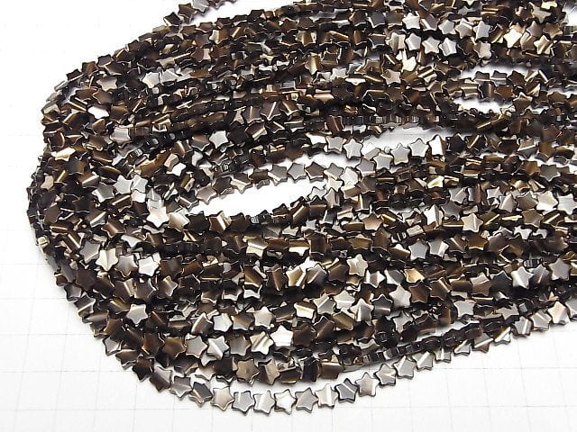 Perlmutt MOP Braun Stern 6x6mm 1Strang Perlen (ca. 15 Zoll / 37 cm)