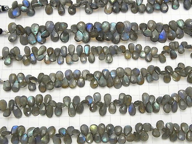 High Quality Labradorite AAA- Pear shape Faceted Briolette half or 1strand beads (aprx.7inch/18cm)