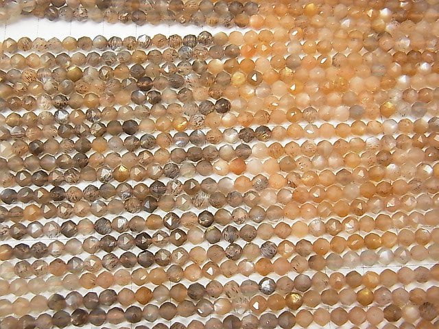 Hochwertig! Silberglanz Multi-Farben Mondstein AA++ Stern-facettierte Runde 4mm 1strang Perlen (ca. 15 Zoll/38 cm)