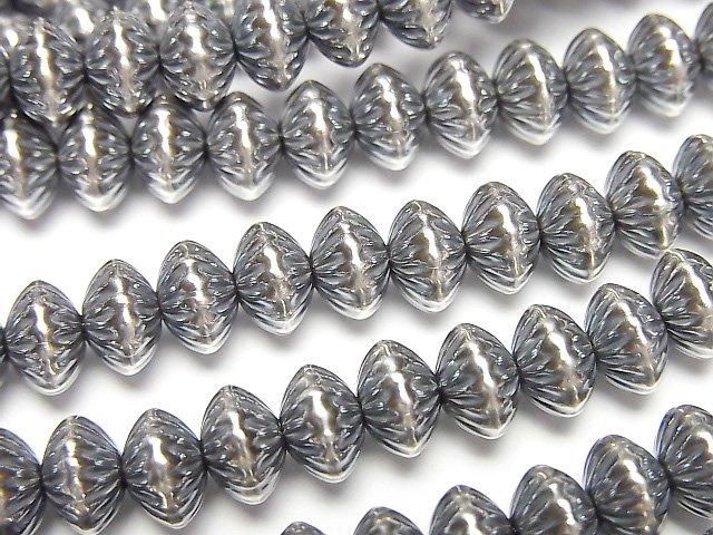 銀 925 納瓦霍珍珠線雕刻圓珠 6.5x4.5mm 1顆
