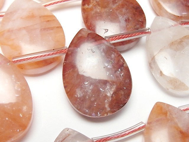 Roter Hämatit Quarz Birnenform (Glatt) 35x25mm halb oder 1strang Perlen (10 Stück)