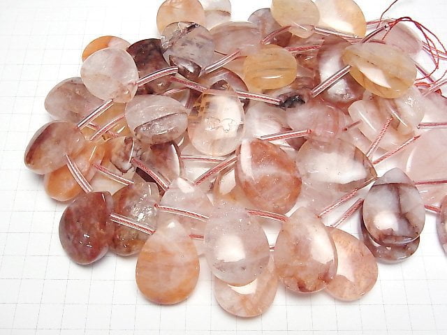 Roter Hämatit Quarz Birnenform (Glatt) 35x25mm halb oder 1strang Perlen (10 Stück)