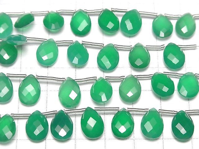 Hochwertiger grüner Onyx AAA Birnenform facettierte Briolette 12x8mm halb oder 1Strang Perlen (12 Stück)