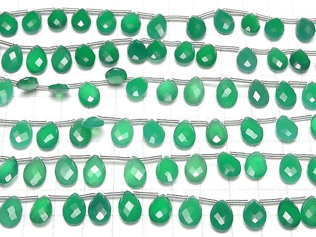 Hochwertiger grüner Onyx AAA Birnenform facettierte Briolette 12x8mm halb oder 1Strang Perlen (12 Stück)